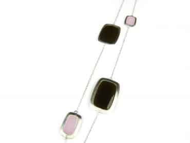 zilveren halsketting halssnoer collier met bruine en roze stenen