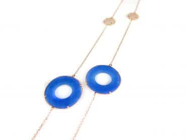 zilveren halssnoer halsketting collier roos goud verguld blauwe en roze stenen