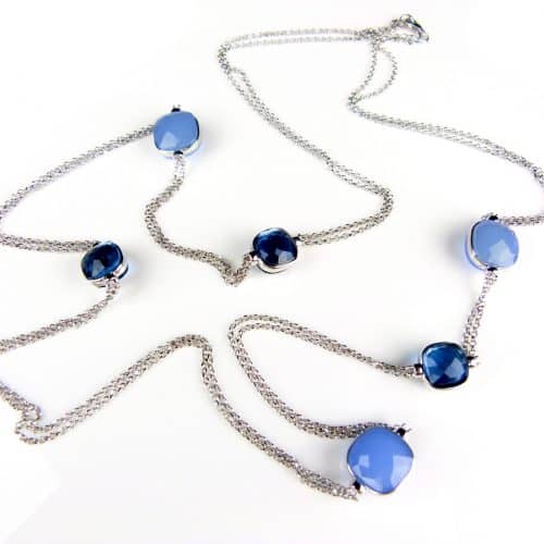 zilveren halsketting halssnoer collier met blauwe stenen