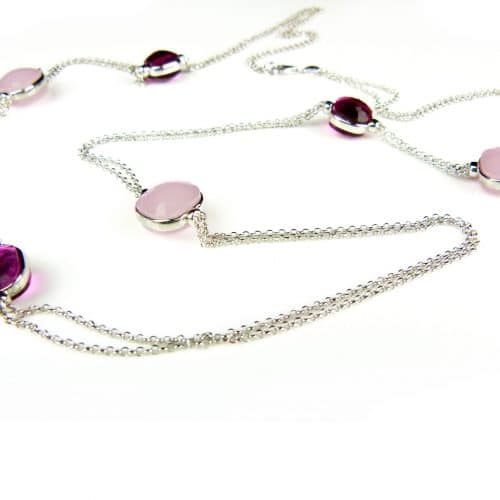 zilveren halsketting halssnoer collier met roze stenen