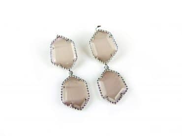 Zilveren oorringen oorbellen Model Hexagon met bruine stenen - Edelsteen