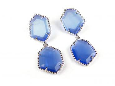 Zilveren oorringen oorbellen Model Hexagon met blauwe stenen - Oorbel