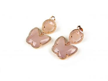Zilveren oorringen oorbellen roos goud verguld Model Butterfly met roze stenen - Oorbel