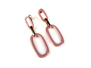 Zilveren oorringen oorbellen roos goud verguld Model Email met roze email - Oorbel