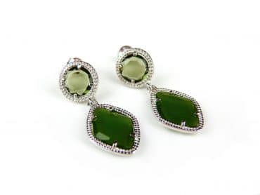 Zilveren oorringen oorbellen Model Tango met groene kaki stenen - Smaragd