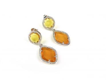 Zilveren oorringen oorbellen Model Tango gezet met oranje en gele stenen - Sieraden voor piercings
