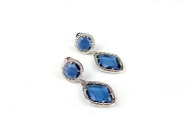 Zilveren oorringen oorbellen Model Tango gezet met blauwe stenen - Saffier