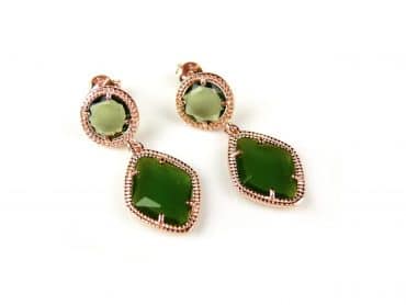Zilveren oorringen oorbellen roos goud verguld Model Tango gezet met groene kaki stenen - Smaragd