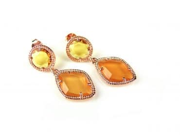 Zilveren oorringen roos goud verguld Model Tango met gele oranje stenen - Sieraden