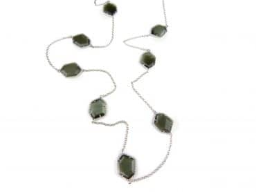zilveren halsketting halssnoer collier met grijs groene stenen