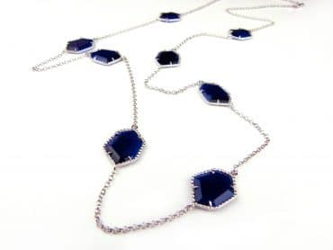 zilveren halsketting halssnoer collier met donker blauwe stenen