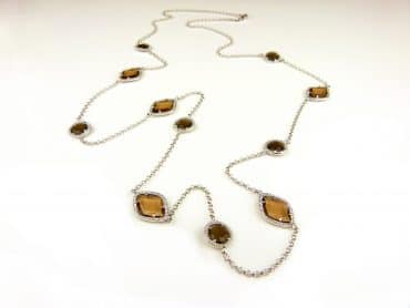 Zilveren halssnoer halsketting collier Model Pret a Porter met bruine stenen - Ketting
