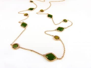 Zilveren halsketting halssnoer collier roos goud verguld Model Pret a Porter groene stenen - Smaragd