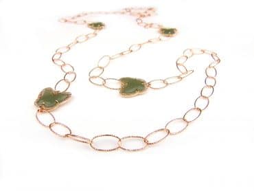 Zilveren halsketting halssnoer collier roos goud verguld Model Butterfly met groene stenen - Ketting