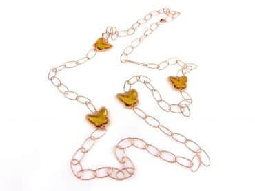 Zilveren halssnoer halsketting collier roos goud verguld Model Butterfly met gele honingkleurige stenen - Sieraden