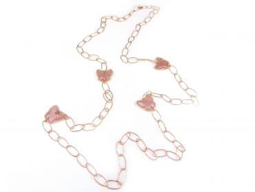 Zilveren halsketting halssnoer collier roos goud verguld Model Butterfly met roze stenen - Keten