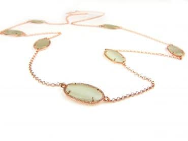 Zilveren halsketting halssnoer collier roos goud verguld Model Oval met witte stenen - Armband