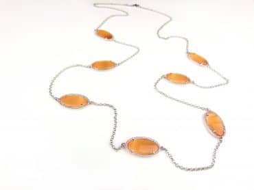 Zilveren halsketting halssnoer collier Model Oval met oranje stenen - Sieraden