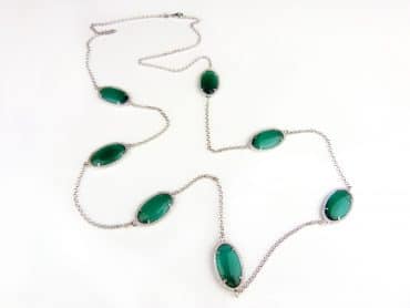 Zilveren halsketting halssnoer collier Model Oval met groene stenen - Turkoois