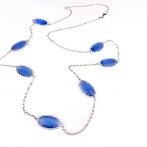 Zilveren halsketting collier halssnoer Model Oval met blauwe stenen - Productontwerp