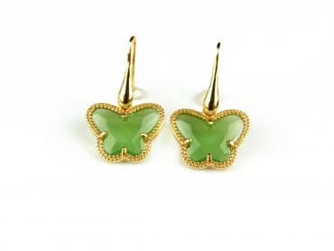 Zilveren oorringen oorbellen Model vlinder geelgoud verguld gezet met groene steen