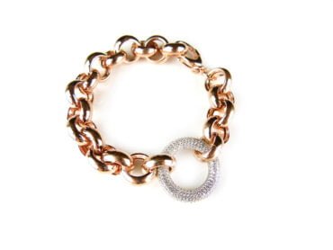 Armband in zilver roosgoud vergulde schakels en cubic zirconia