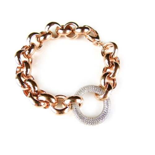 Armband in zilver roosgoud vergulde schakels en cubic zirconia