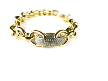 Armband in zilver geelgoud verguld met schakels en cubic zirconia