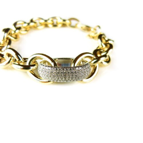 Armband in zilver geelgoud verguld met schakels en cubic zirconia