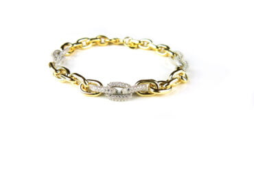 Zilveren armband geel goud verguld gezet met transparante cubic zirconia stenen