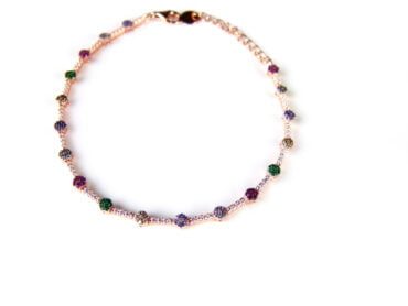 Armband in zilver roos goud verguld gezet met multicolor cubic zirconia