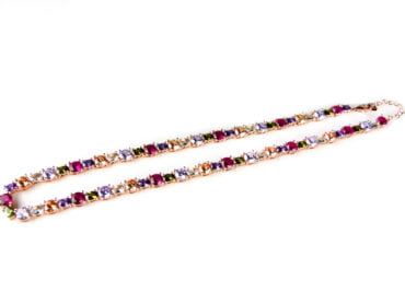 Zilveren halsketting halssnoer collier roos goud verguld gezet met multicolor cubic zirconia stenen