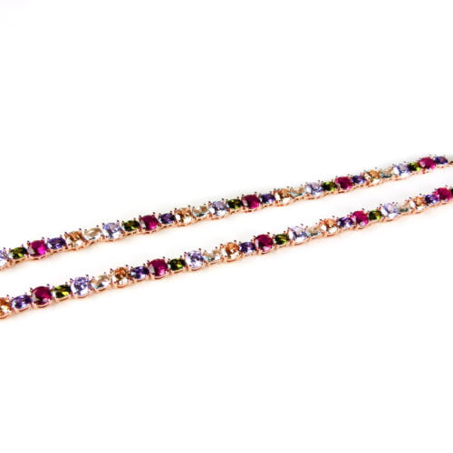 Zilveren halsketting halssnoer collier roos goud verguld gezet met multicolor cubic zirconia stenen