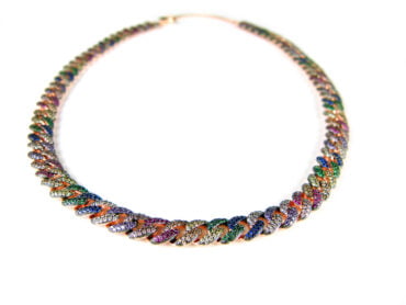 Zilveren gourmette halssnoer halsketting collier roos goud verguld gezet met multicolor cubic zirconia