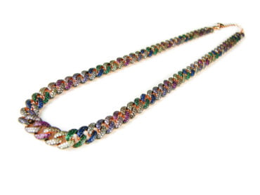 Zilveren gourmette halssnoer halsketting collier roos goud verguld gezet met multicolor cubic zirconia