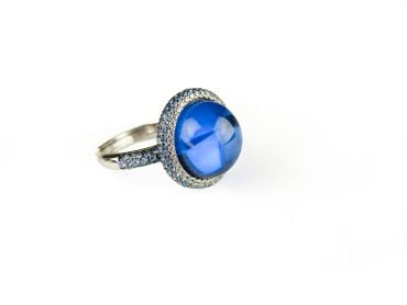 Zilveren ring blauwe stenen en cubic zirconia