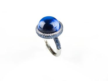 Zilveren ring blauwe stenen en cubic zirconia