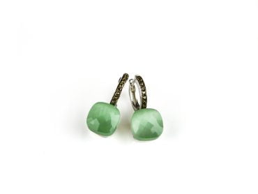 Zilveren oorringen oorbellen model pomellato gezet met groene steen