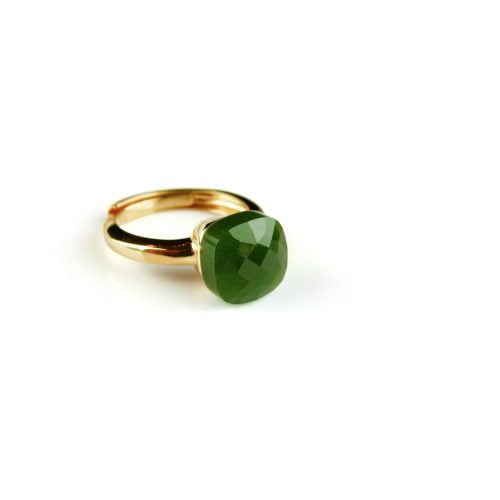 Ring in zilver geelgoud verguld model pomellato groene steen