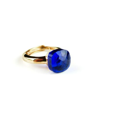 Ring in zilver geelgoud verguld model pomellato kobalt blauwe steen