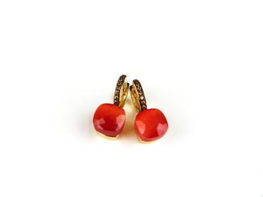 Zilveren oorringen oorbellen geelgoud verguld model pomellato met fel oranje steen