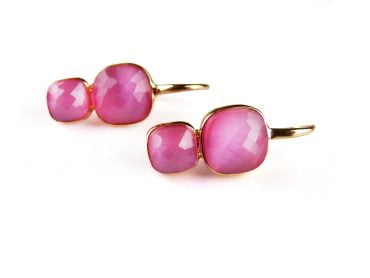 Zilveren oorringen oorbellen geelgoud verguld 2 stenen fushia roze
