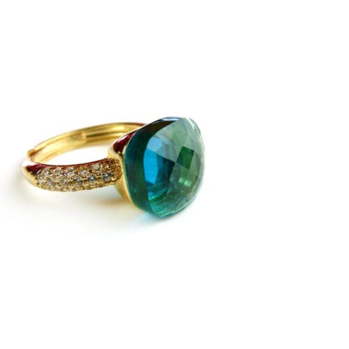 Ring in zilver geelgoud verguld model Pomellato met blauwe steen en cubic zirconia