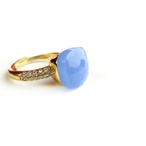 Ring in zilver geelgoud verguld model Pomellato met licht blauwe steen en cubic zirconia