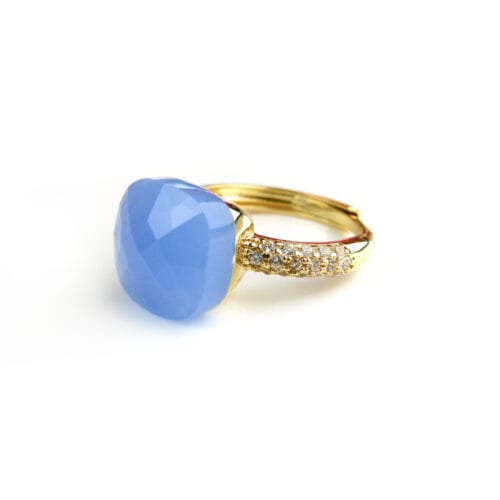 Ring in zilver geelgoud verguld model Pomellato met licht blauwe steen en cubic zirconia