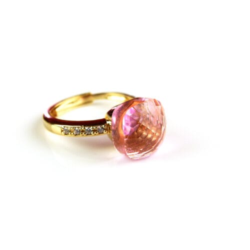 Ring in zilver geelgoud verguld model Pomellato met roze steen en cubic zirconia