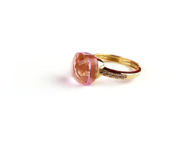 Ring in zilver geelgoud verguld model Pomellato met roze steen en cubic zirconia