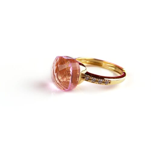 Ring in zilver geelgoud verguld model Pomellato met roze steen en cubic zirconia