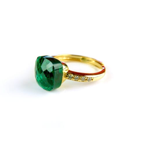 Ring in zilver geelgoud verguld model Pomellato met groene steen en cubic zirconia