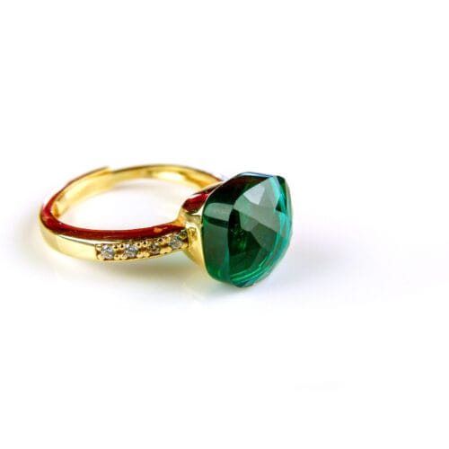 Ring in zilver geelgoud verguld model Pomellato met groene steen en cubic zirconia